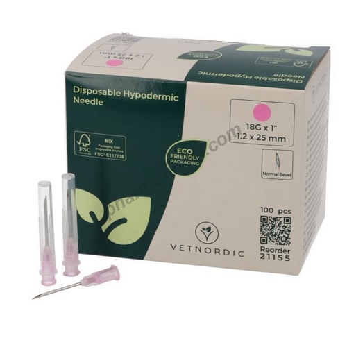 Aiguille jetable, 1,2 x 25 mm, 18G x 1", rose, 100